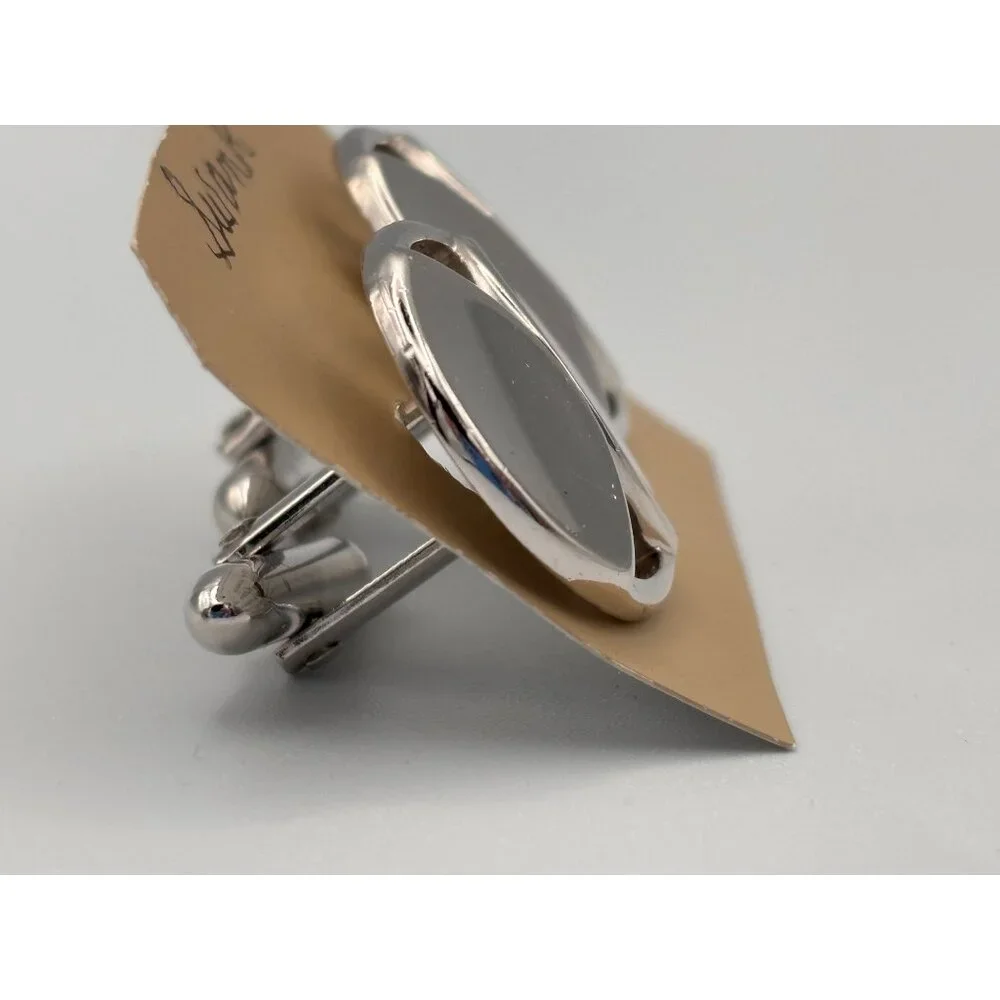 Vintage Swank Silver-Tone Oval Cufflinks Geometric Design For Men
